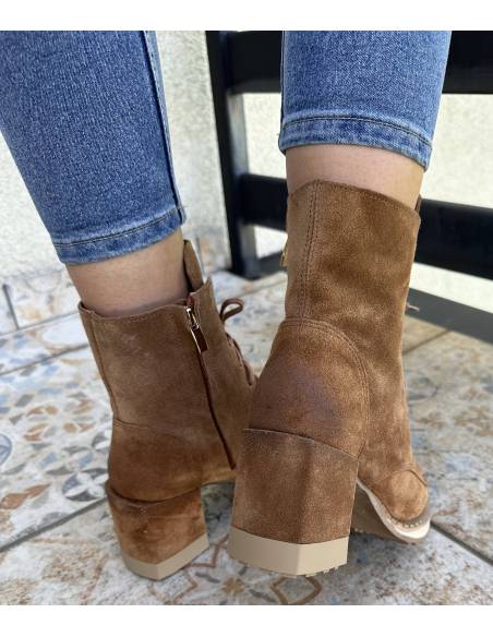 Botki brązowe rude burbon skóra zamsz obcas klocek Exquisite 1287 Julastyle