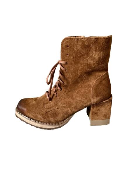 Botki brązowe rude burbon skóra zamsz obcas klocek Exquisite 1287 Julastyle