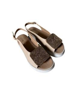 Sandały beżowe skóra naturalna ozdoba cyrkonie platforma... 2