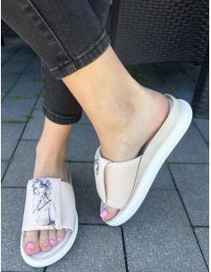 Klapki jasny róż skóra naturalna wygodne na niskiej... 2