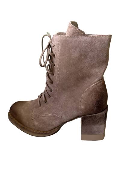 Botki ciemny beż taupe skóra zamsz obcas klocek Exquisite 1287 julastyle