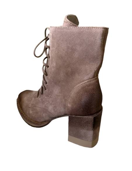 Botki ciemny beż taupe skóra zamsz obcas klocek Exquisite 1287 julastyle