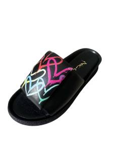 Klapki czarne nadruk skóra naturalna wygodne niska... 2