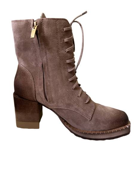 Botki ciemny beż taupe skóra zamsz obcas klocek Exquisite 1287 julastyle