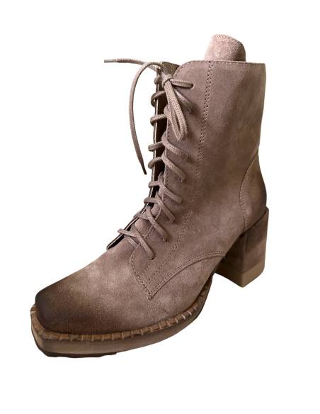 Botki ciemny beż taupe skóra zamsz obcas klocek Exquisite 1287 julastyle