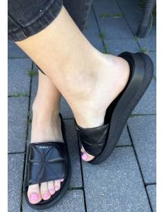 Klapki czarne przeszycia skóra naturalna wygodne na... 2