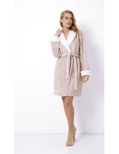 Szlafrok damski pudrowy róż beż przed kolano ciepły miś... 2