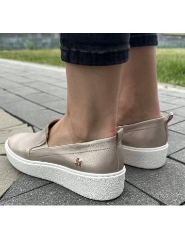 Złote trampki slip-on płaska biała podeszwa...