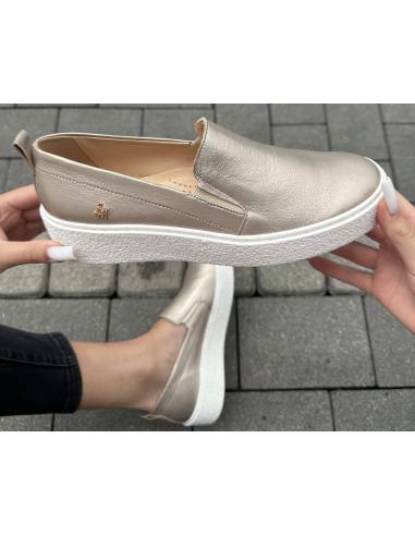 Złote trampki slip-on płaska biała podeszwa...