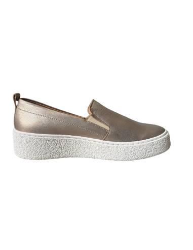 Złote trampki slip-on płaska biała podeszwa...