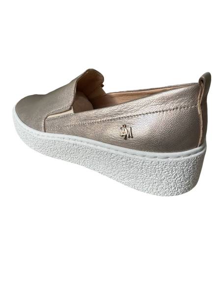 Złote trampki slip-on płaska biała podeszwa skóra naturalna LauraMessi 2814