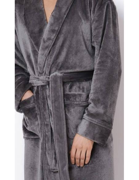 Szlafrok męski ciepły miś grafit za kolano Aruelle Henry Dark Grey
