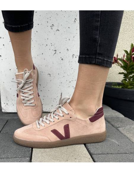 Różowe trampki oldschoolowe skóra bordo kauczukowa podeszwa Kampa N1100