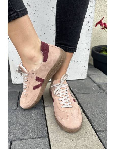 Różowe trampki oldschoolowe skóra bordo kauczukowa podeszwa Kampa N1100