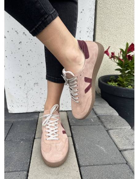 Różowe trampki oldschoolowe skóra bordo kauczukowa podeszwa Kampa N1100