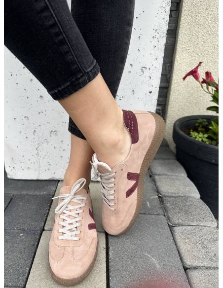 Różowe trampki oldschoolowe skóra bordo kauczukowa podeszwa Kampa N1100