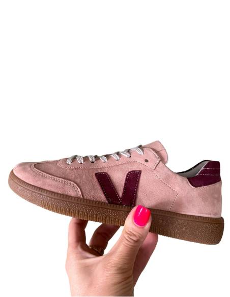 Różowe trampki oldschoolowe skóra bordo kauczukowa podeszwa Kampa N1100