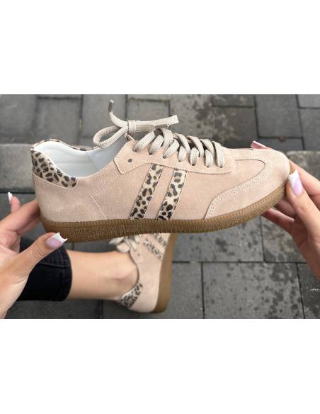 Różowe trampki oldschool skóra panterka kauczukowa podeszwa Kampa N1068