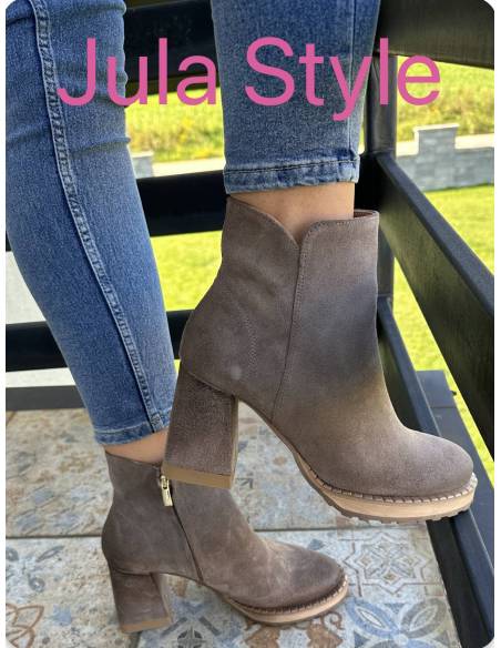 Botki skóra style ciemny beż Exquisite 1477