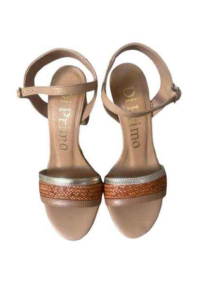 Sandałki beżowe obcas słupek karmelowe skóra natural DiPrimo 253 julastyle