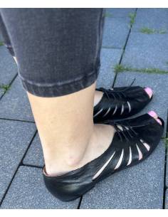 Baleriny czarne wiązane bez balcy wycięcia skóra... 2