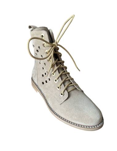 Botki beżowe skóra zamsz ażurowe nude złote...