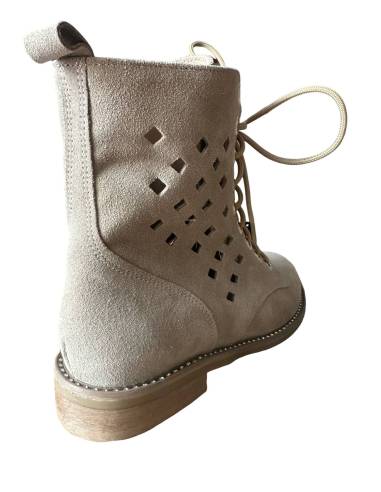 Botki beżowe skóra zamsz ażurowe nude złote...