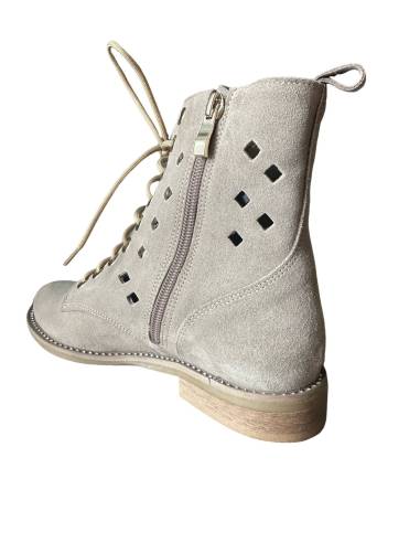 Botki beżowe skóra zamsz ażurowe nude złote...