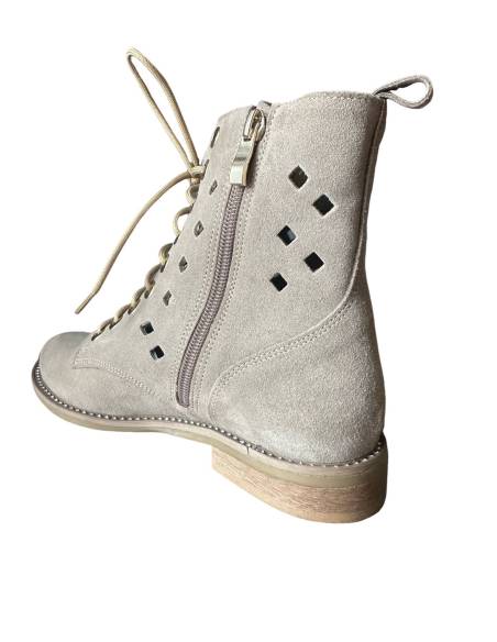 Botki beżowe skóra zamsz ażurowe nude złote napy nowość hit Di Primo 1191