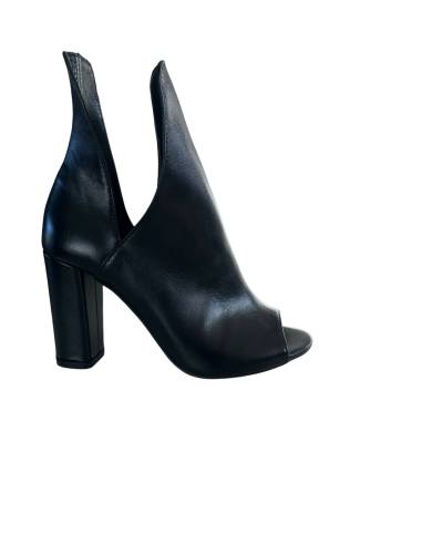 Botki bez palców wycięte czarne na słupku skóra...