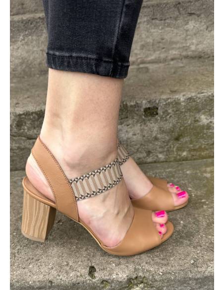 Sandałki damskie brązowe karmel obcas klocek na wesele imprezę DiPrimo N168