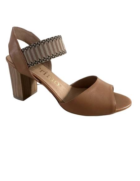 Sandałki damskie brązowe karmel obcas klocek na wesele imprezę DiPrimo N168