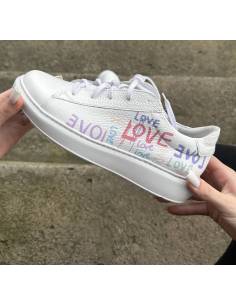 Trampki białe sportowe wzór kolorowy napis biała podeszwa... 2