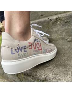 Trampki beżowe adidasy wzór kolorowy napis biała podeszwa... 2