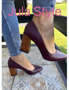 Czółenka fioletowe skóra naturalna obcas klocek szpic... 2