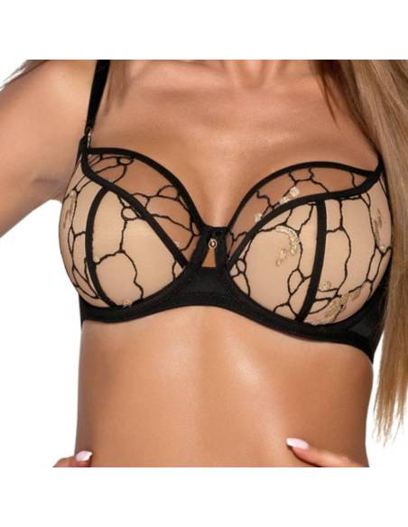 Biustonosz czarny Semi soft półusztywniany  złote zdobienia Novika MARBRE BLACK 02