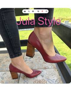 Czółenka czerwone bordowe skóra naturalna obcas klocek... 2