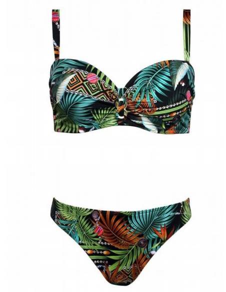 Strój kąpielowy dwuczęściowy figi wzór roślinny wielokolorowy Tahiti 1