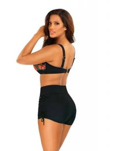 Strój kąpielowy dwuczęściowy szorty czarny wzór kwiatowy... 2