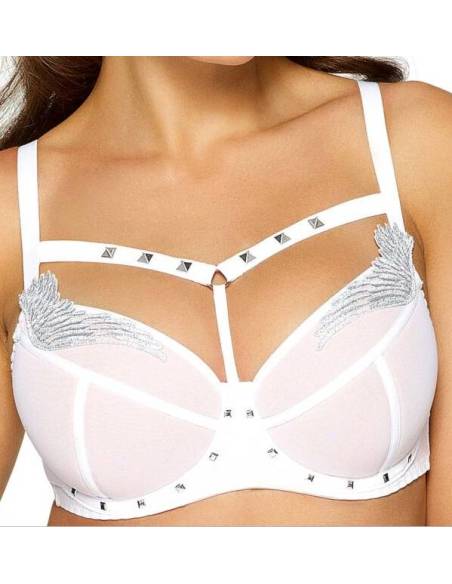 Biustonosz biały push up usztywniany paski ćwieki Novika STARLING WHITE N.01