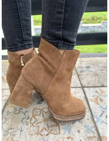 Botki rude koniak brąz skóra zamsz obcas klocek...