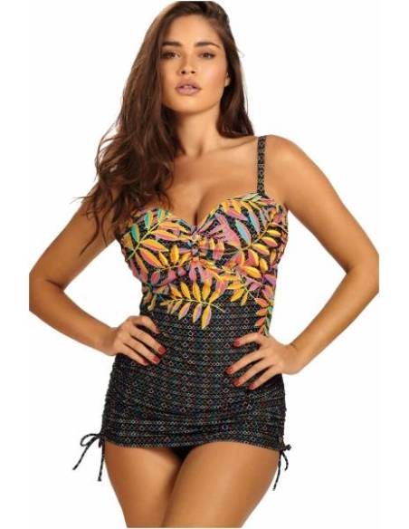 Tankini czarne roślinne kolorowe dwuczęściowe Palermo 15 SELF