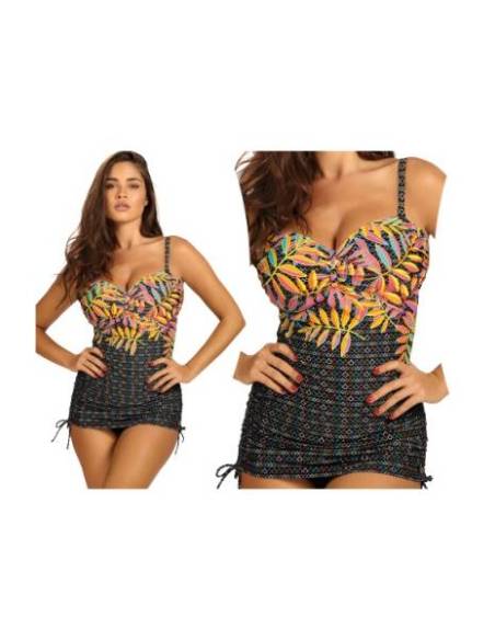 Tankini czarne roślinne kolorowe dwuczęściowe Palermo 15 SELF