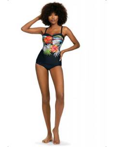 Strój kapielowy Jednoczęściowy czarny wzór kwiaty SELF... 2