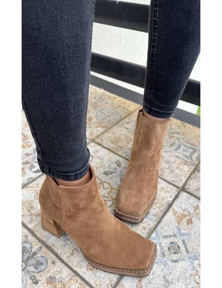 Botki rude koniak brąz skóra zamsz obcas klocek Exquisite 1476 julastyle