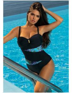 Strój kapielowy Jednoczęściowy czarny wzór SELF Tanzania 5 2