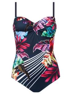 Strój kapielowy Jednoczęściowy czarny wzór roślinny SELF... 2