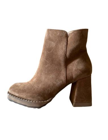 Botki rude koniak brąz skóra zamsz obcas klocek...