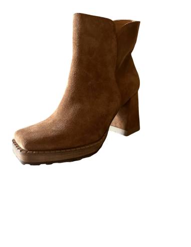 Botki rude koniak brąz skóra zamsz obcas klocek...