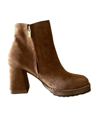 Botki rude koniak brąz skóra zamsz obcas klocek...